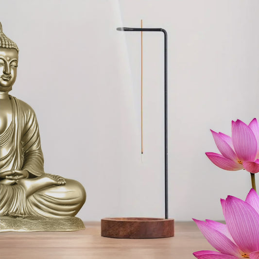 Porta incenso verticale in legno e metallo per incensi in stick