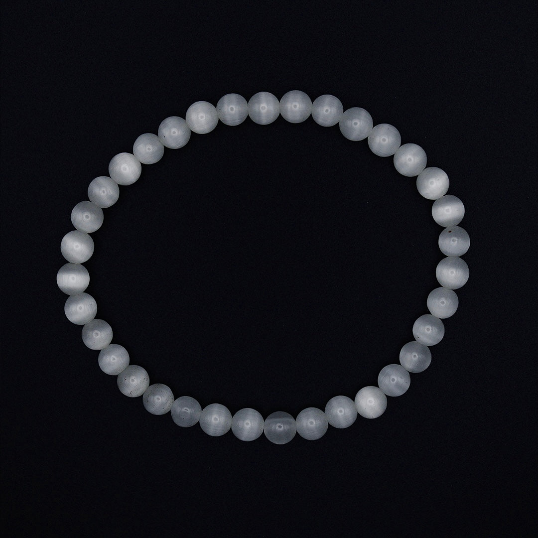 Bracciale in occhio di gatto bianco / pietre Ø 6 mm