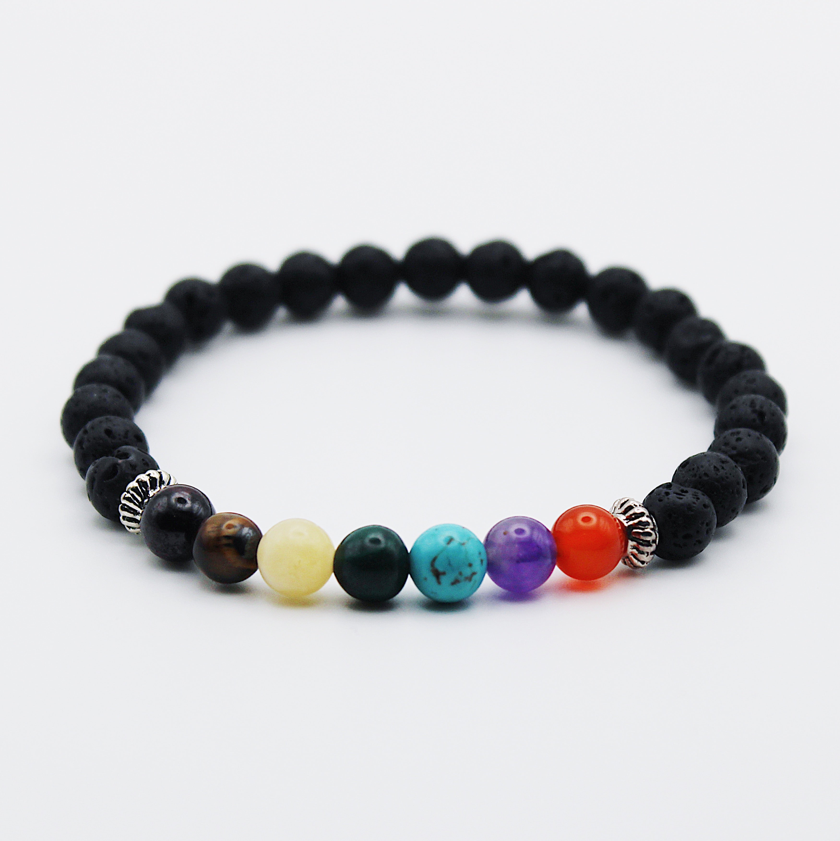 Bracciale Hamsa in pietra naturale con 7 chakra da uomo e da donna Bracciale Hamsa in pietra naturale con 7 chakra da uomo e da donna