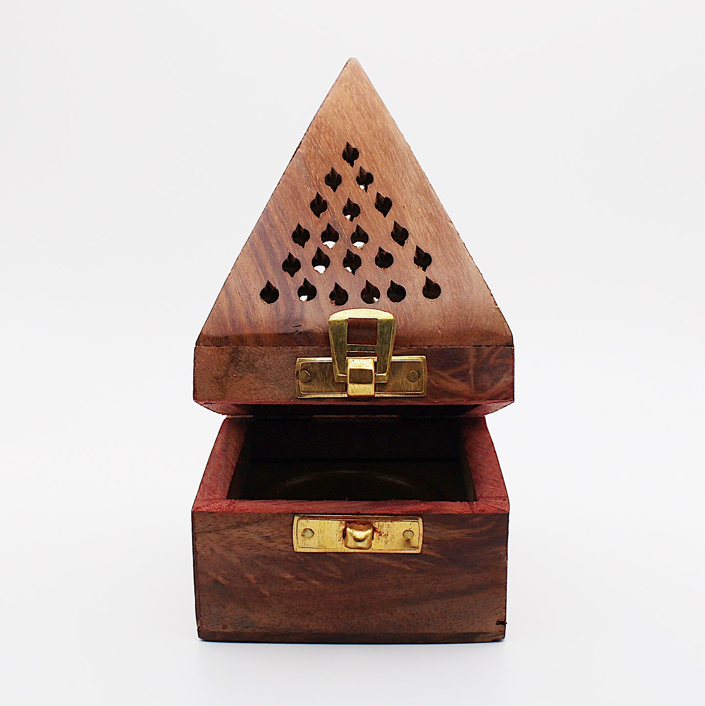 Pyramid incense holder in aged wood for incense cones