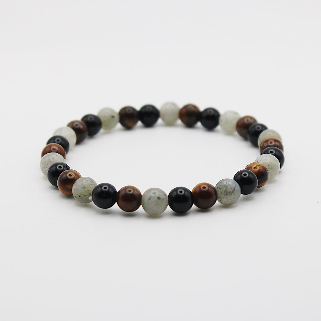 Bracciale in labradorite bianca, occhio di tigre e onice / pietre Ø 6 mm