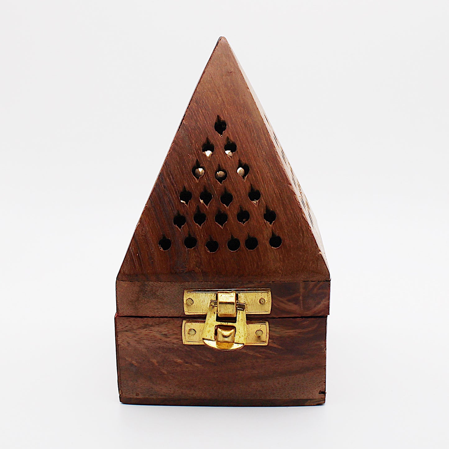 Pyramid incense holder in aged wood for incense cones