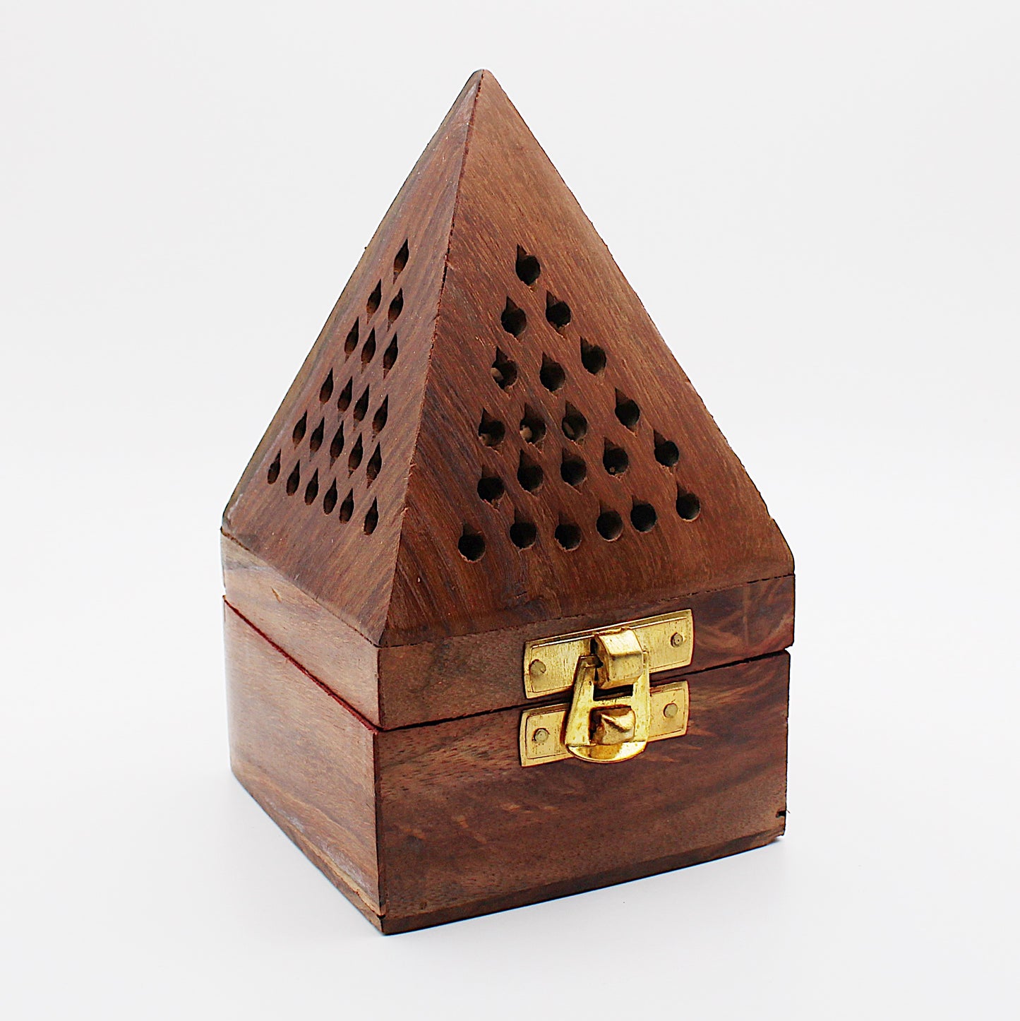 Pyramid incense holder in aged wood for incense cones