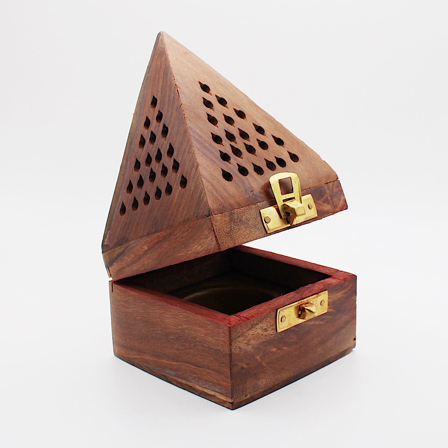 Pyramid incense holder in aged wood for incense cones