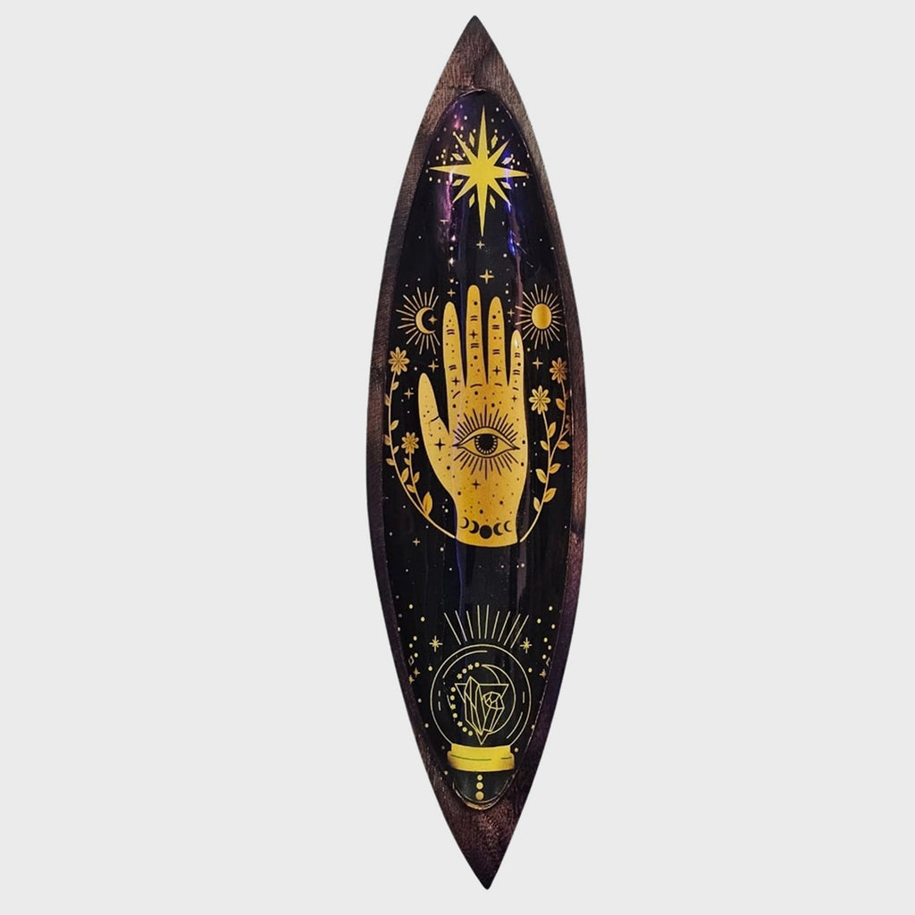 Ciotola per incenso smaltata / legno di mango / hamsa