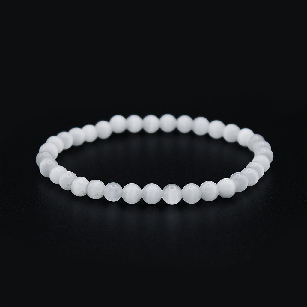 Bracciale in occhio di gatto bianco / pietre Ø 6 mm