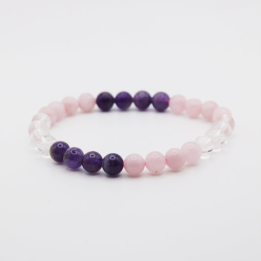 Bracciale in amestista, quarzo rosa e cristallo ialino / pietre Ø 6 mm