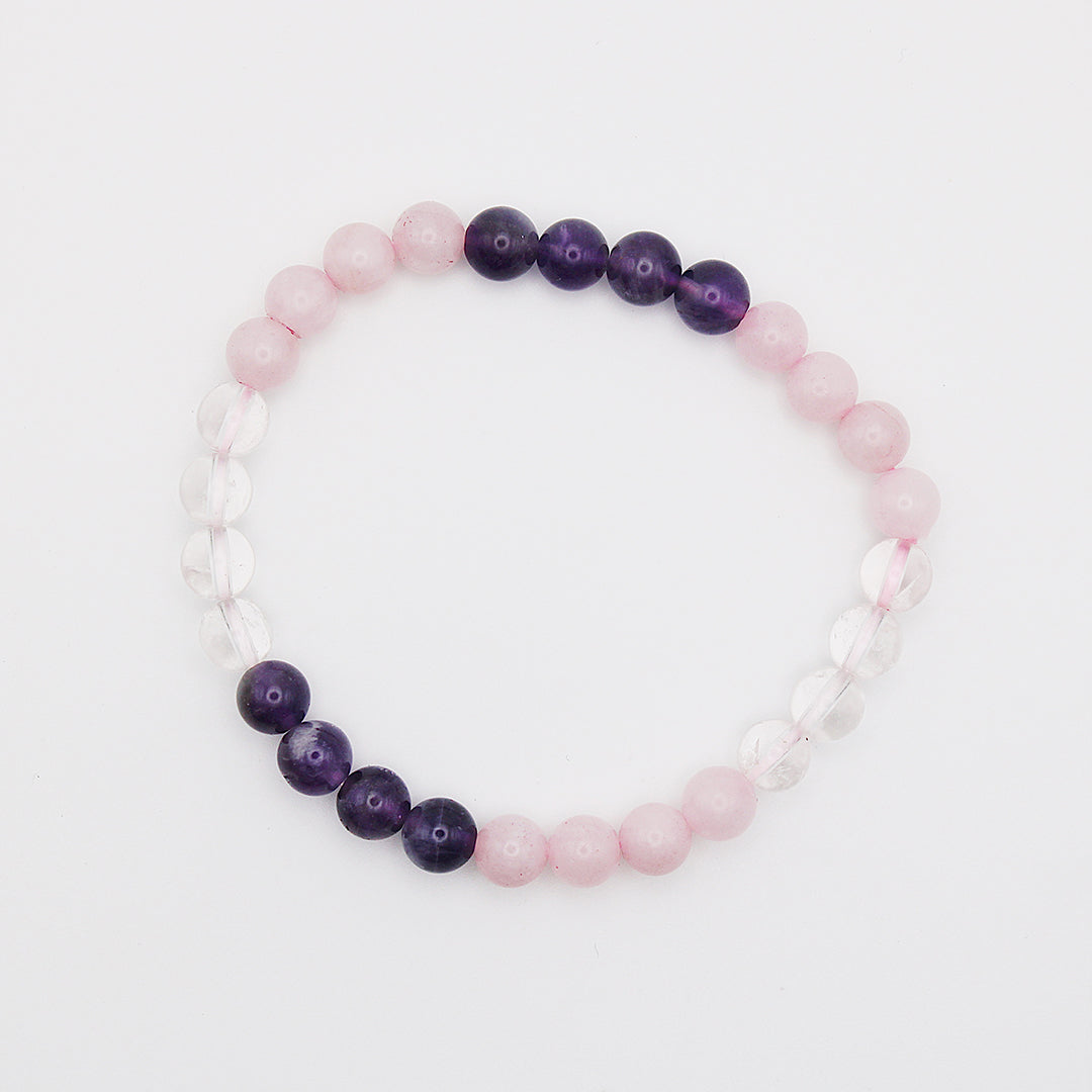 Bracciale in amestista, quarzo rosa e cristallo ialino / pietre Ø 6 mm