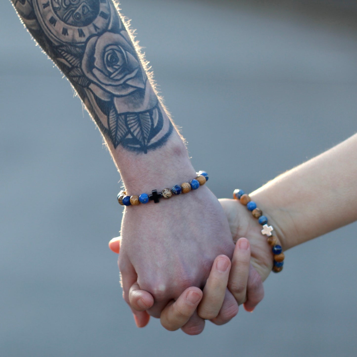 Bracciale dell’amicizia / supporto / diaspro paesaggio e sodalite / pietre Ø 8 mm