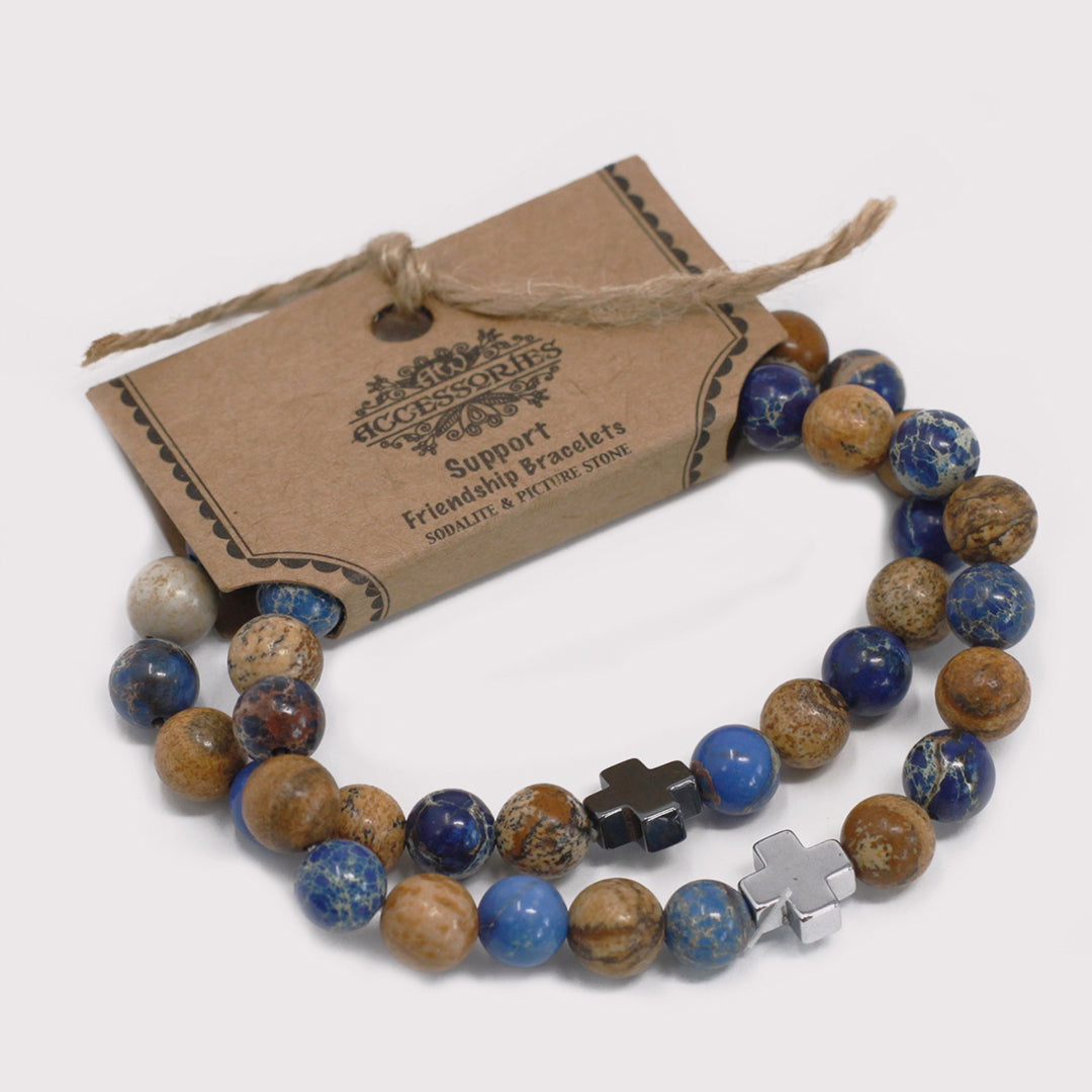 Bracciale dell’amicizia / supporto / diaspro paesaggio e sodalite / pietre Ø 8 mm