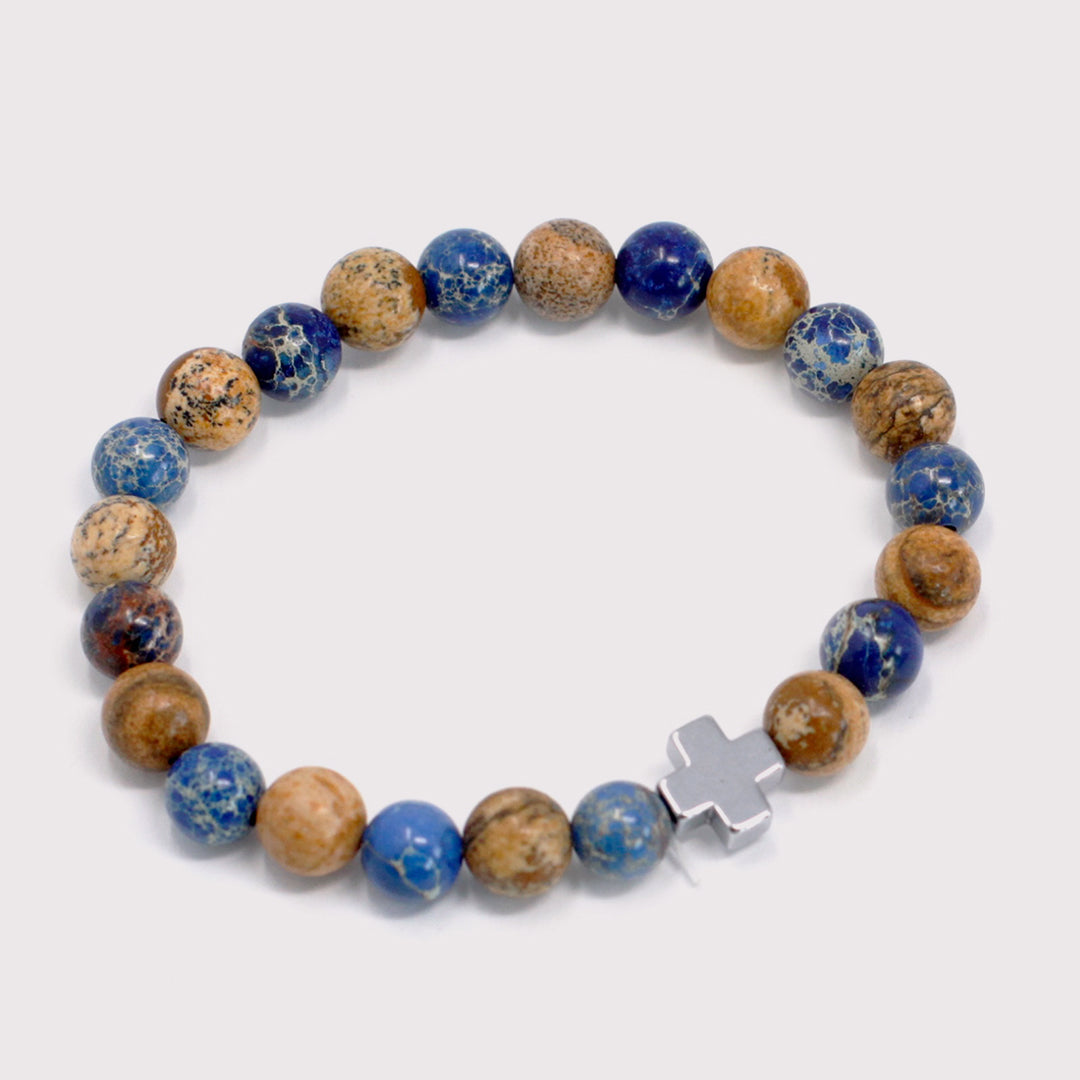 Bracciale dell’amicizia / supporto / diaspro paesaggio e sodalite / pietre Ø 8 mm