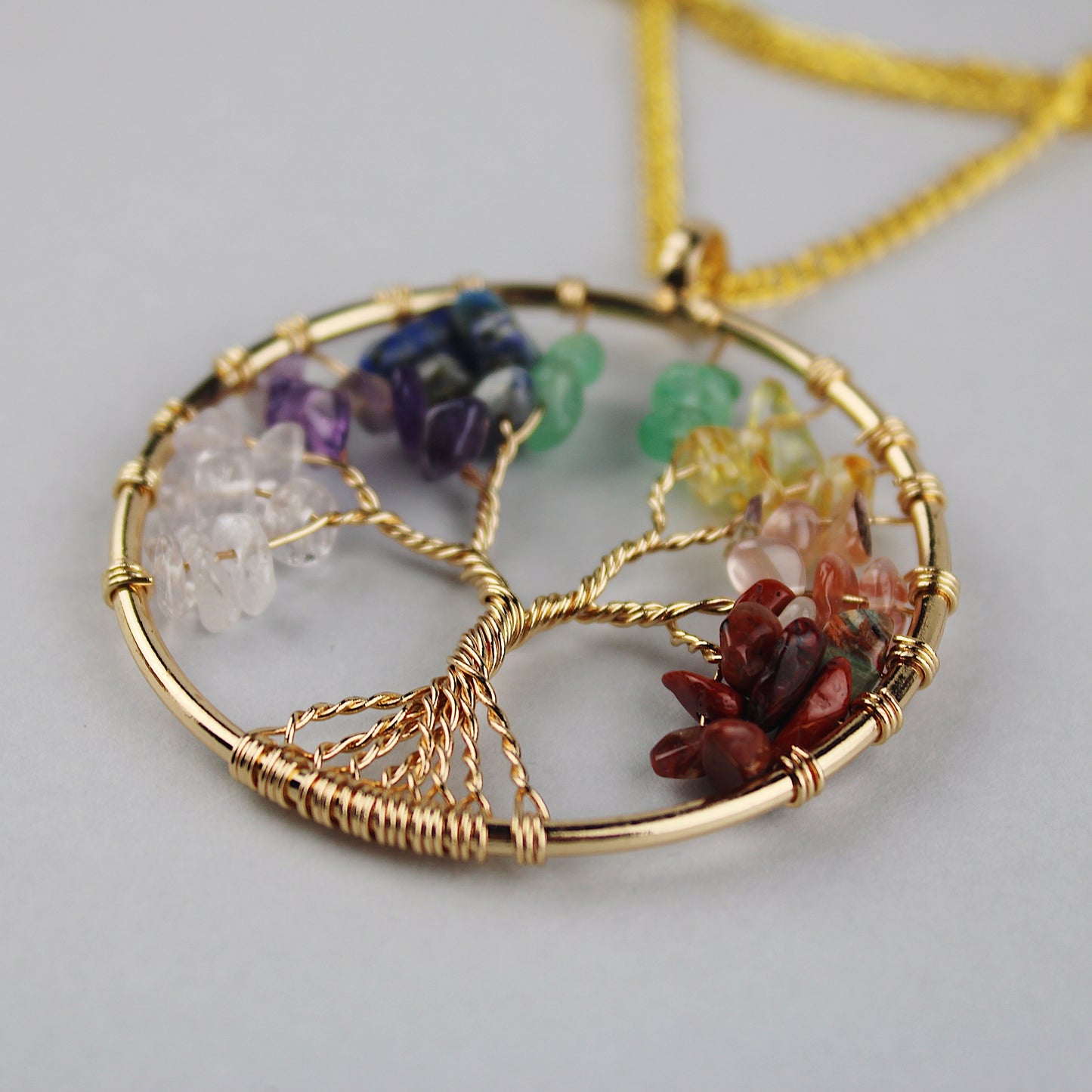 Seven chakra tree of life necklace