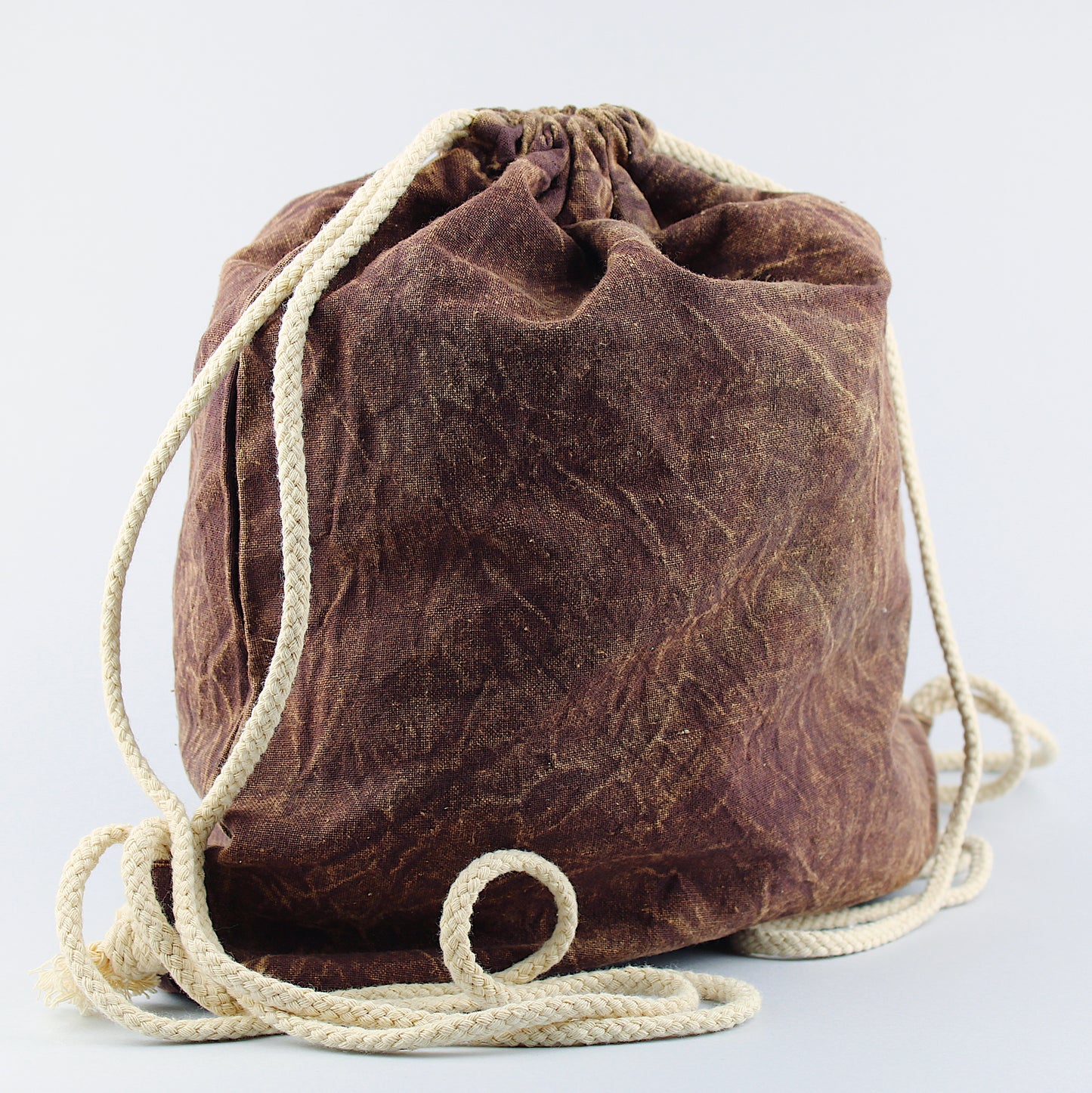 Stonewashed / Chocolate Brown Cotton Sack Backpack