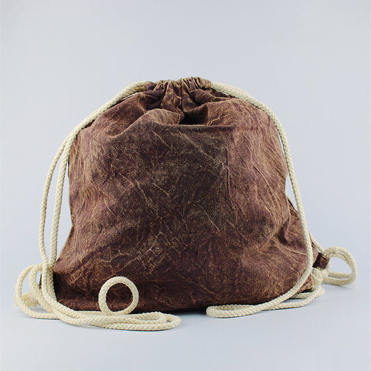 Stonewashed / Chocolate Brown Cotton Sack Backpack