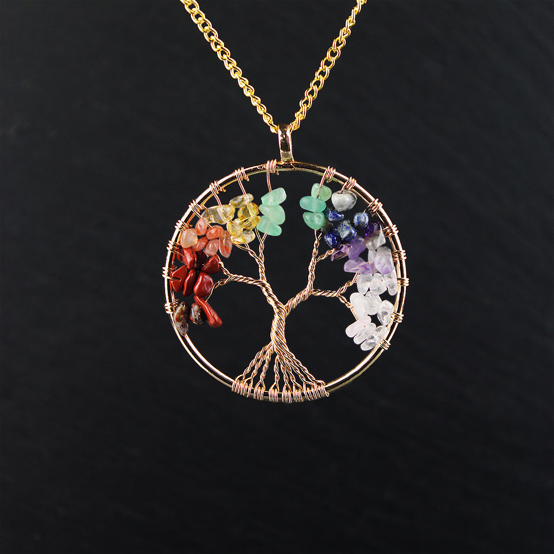 Seven chakra tree of life necklace