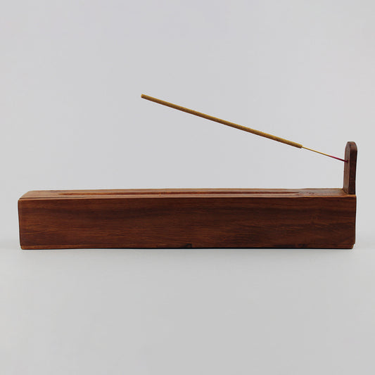 Wooden incense holder for incense sticks with storage compartment