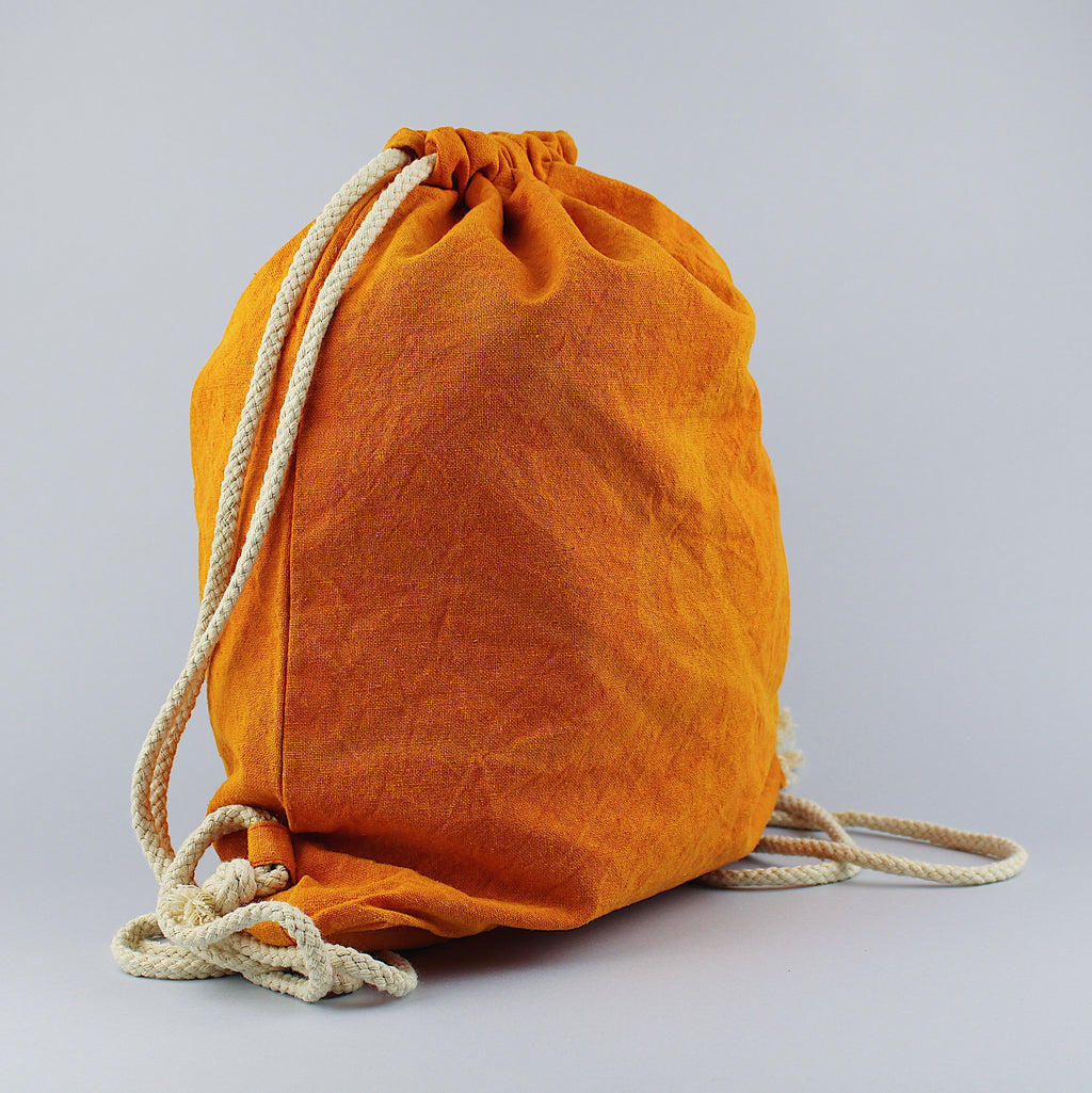 Bag backpack in stonewashed / tangerine orange cotton