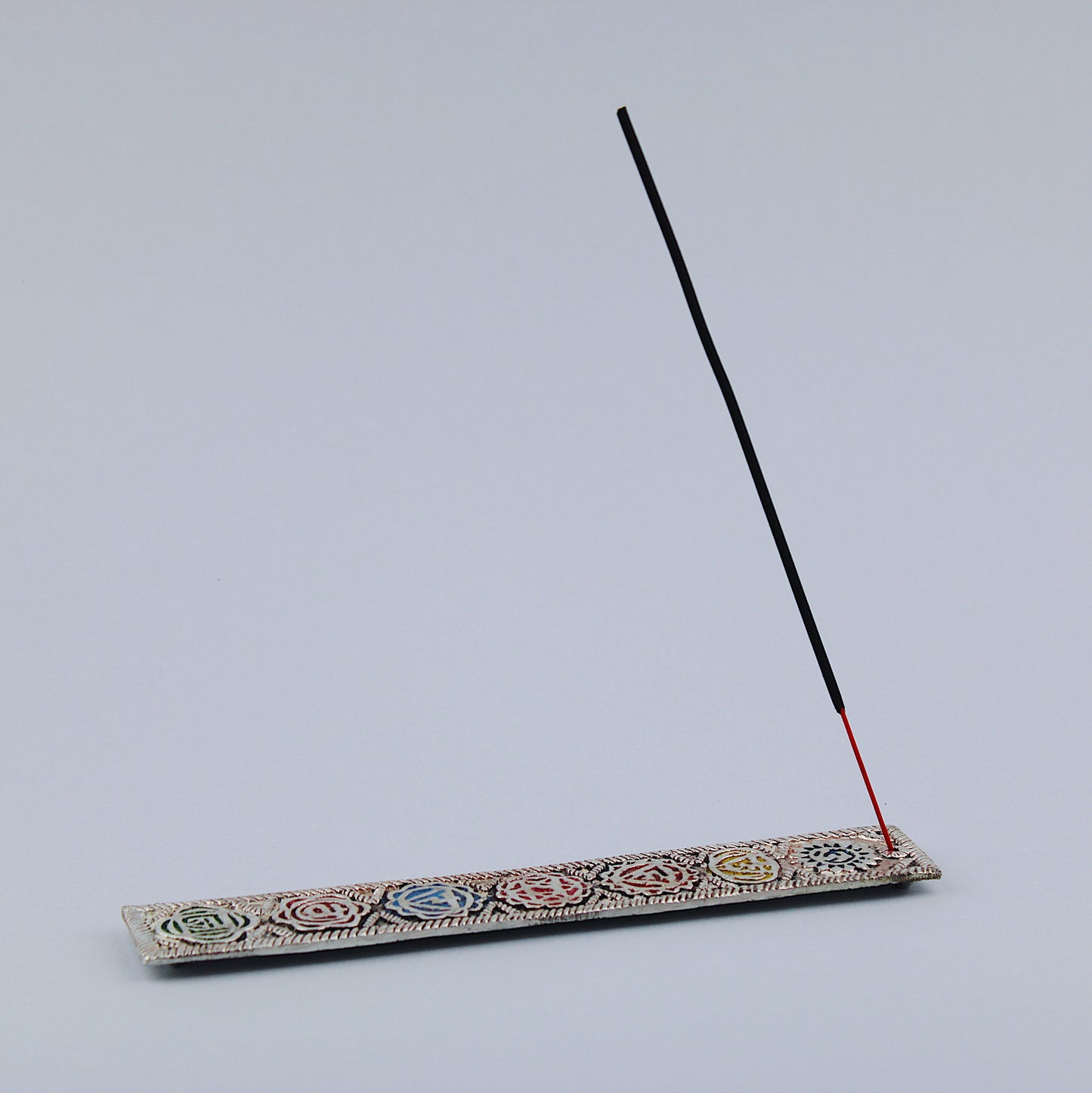 Metal incense holder for incense sticks / seven chakra decorative pattern