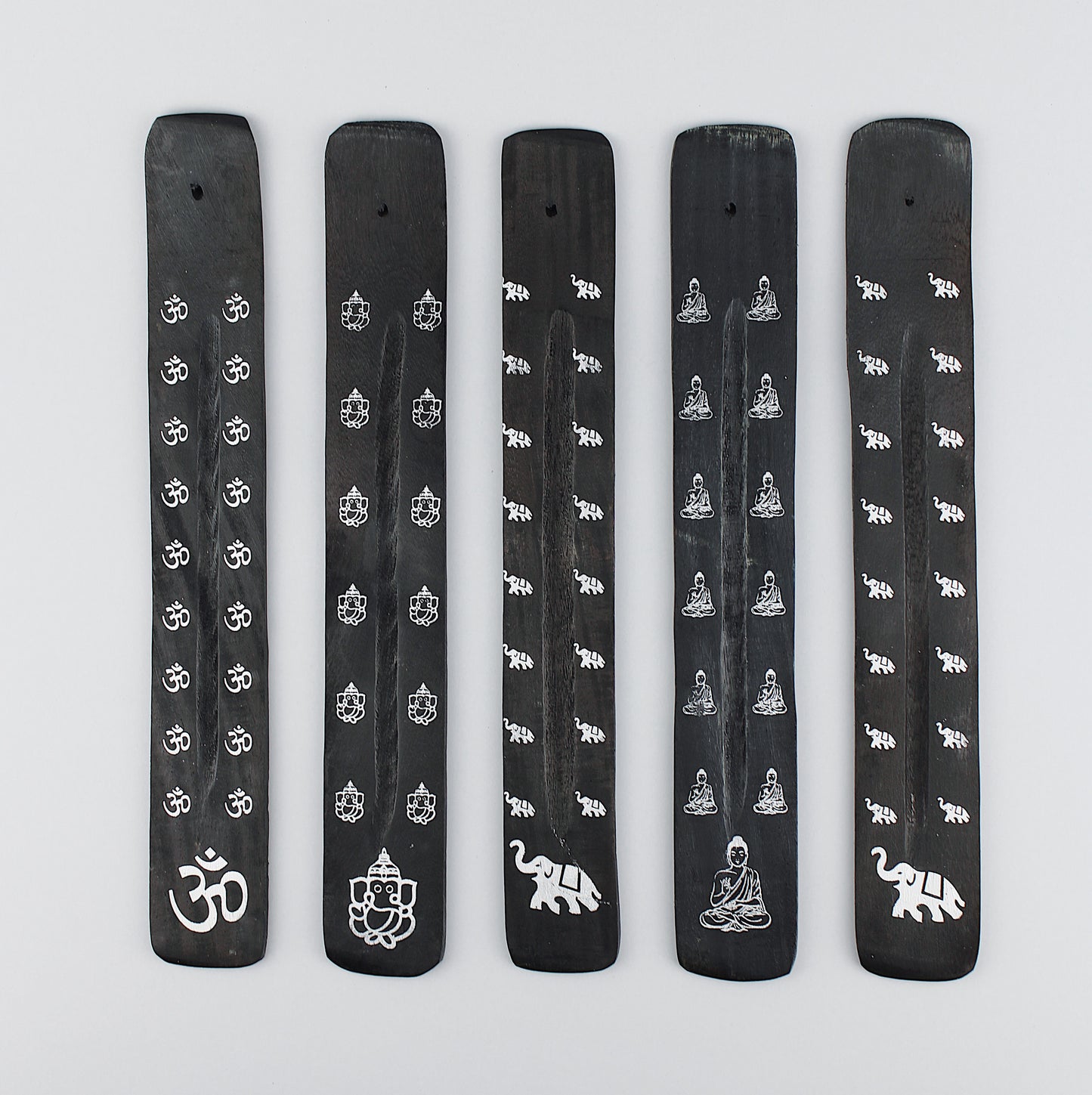 Black wooden incense holder for incense sticks / random decorative pattern